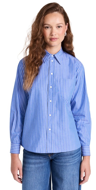 Nili Lotan Telma Shirt Blue/ White Stripe