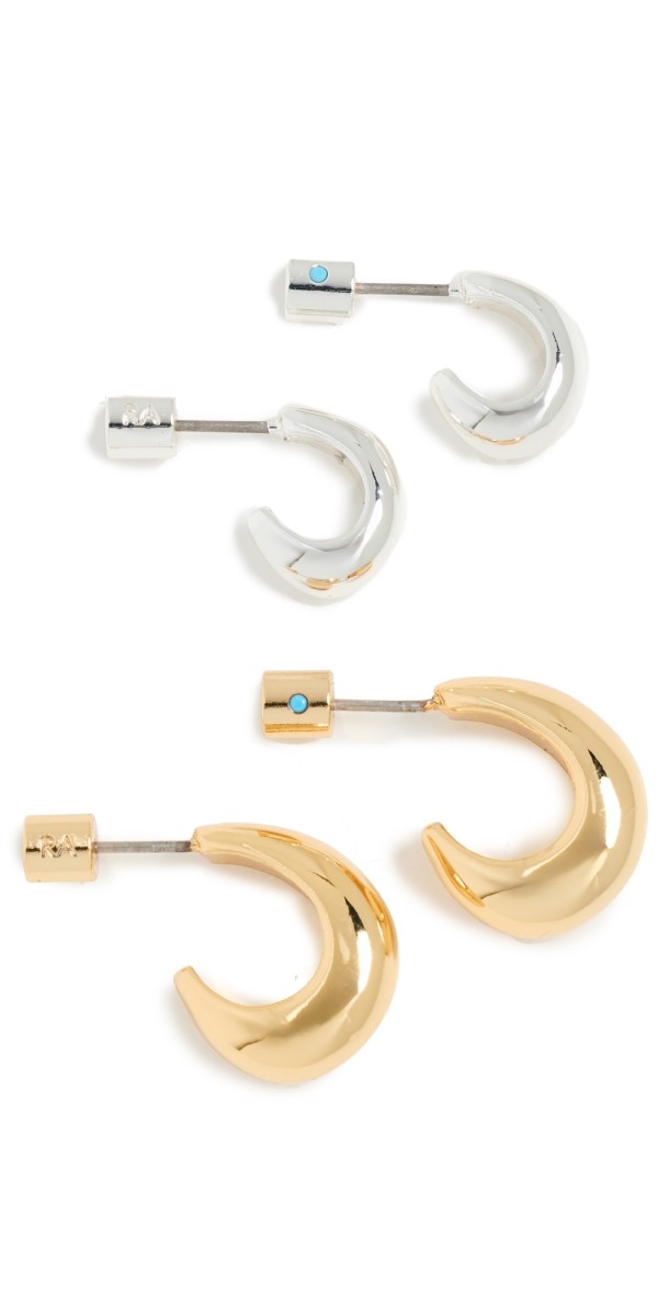 Roxanne Assoulin Set of 4 Bombe Hoops Shiny Gold/Bright Silver