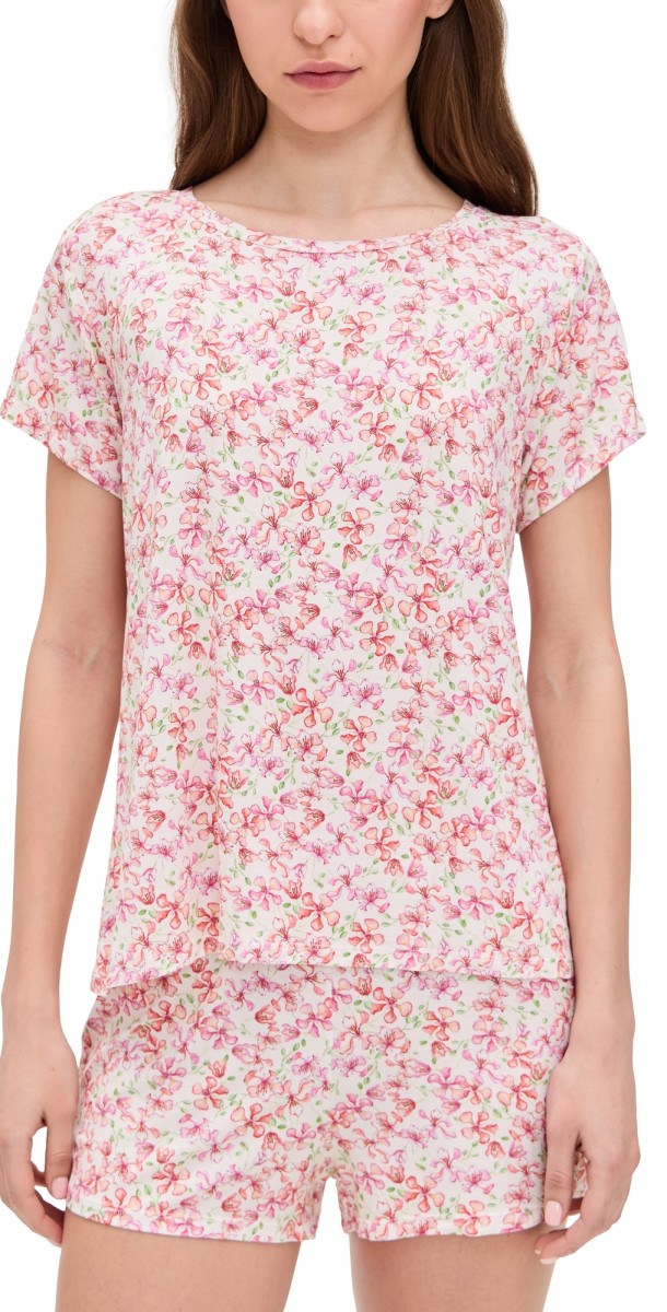 Stripe & Stare T-Shirt & Bed Shorts PJ Set Antique White Floral