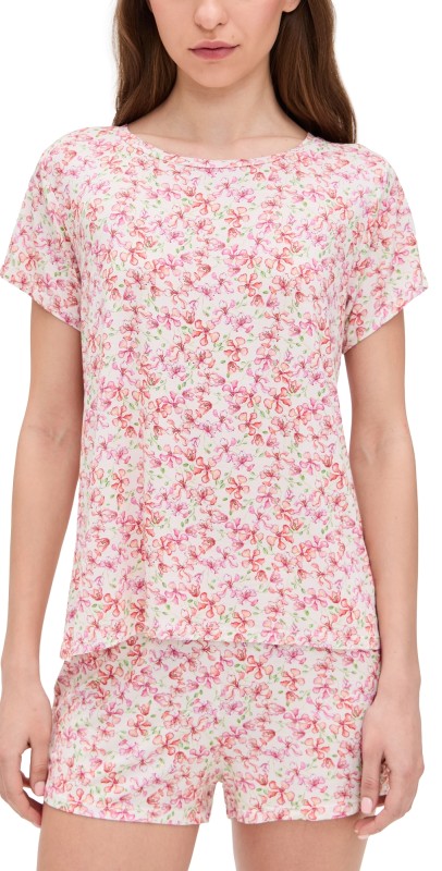 Stripe & Stare T-Shirt & Bed Shorts PJ Set Antique White Floral