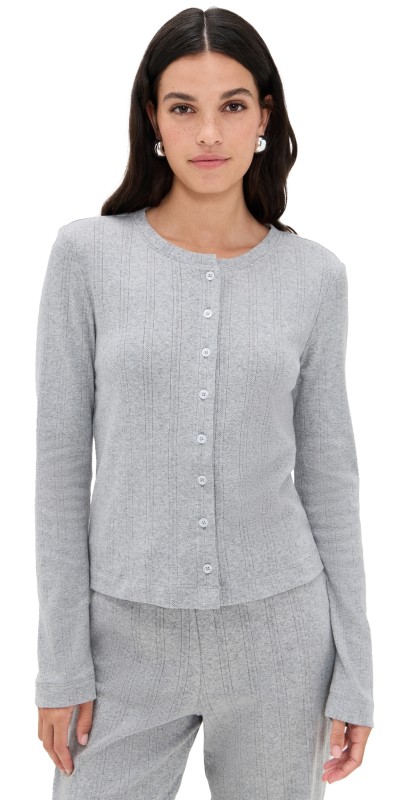 perfectwhitetee Lila Pointelle Long Sleeve Shirt Heather Grey