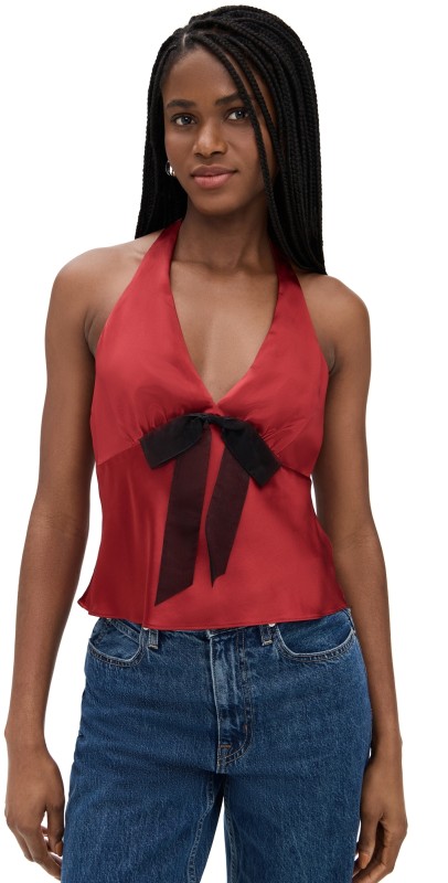 Reformation Clarissa Silk Top Sangre