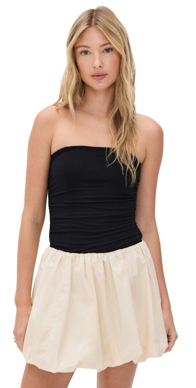 Moon River Strapless Two Tone Bubble Midi Dress Black
