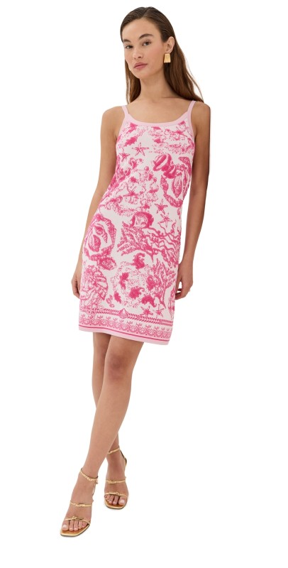 Versace Underwater Barocco Towel Knit Dress Eggshell/Dragonfruit