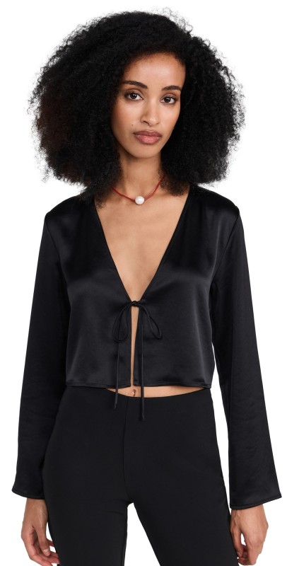 Leset Barb Long Sleeve Tie Top Black