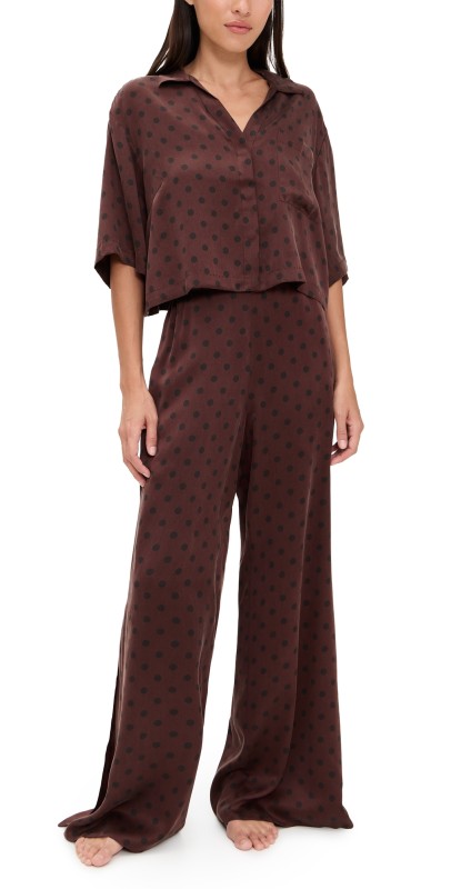 Lunya Washable Silk Pajama Set Chocolate Ellipsis