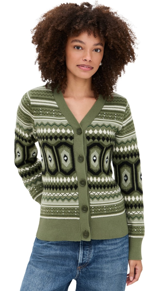 ALIGNE Federika Fair Isle Cardigan Green