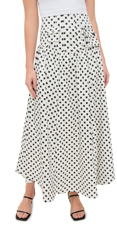 GANNI Printed Double Satin Long Pocket Skirt Egret
