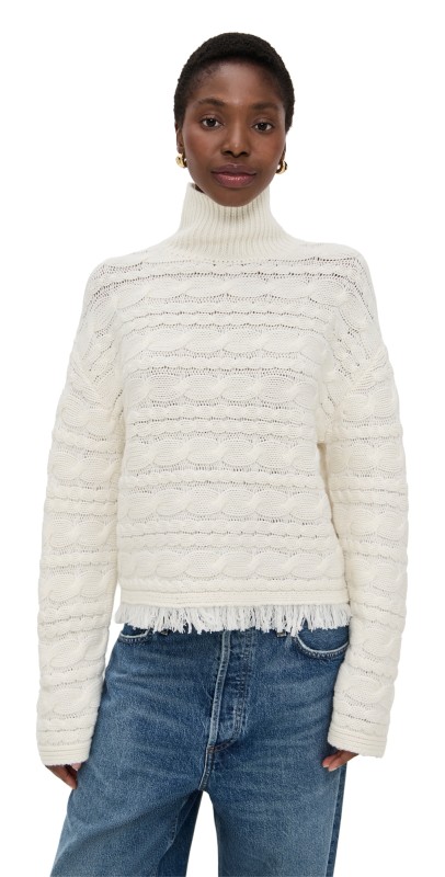Guest in Residence Cropped Cable Turtleneck Cream