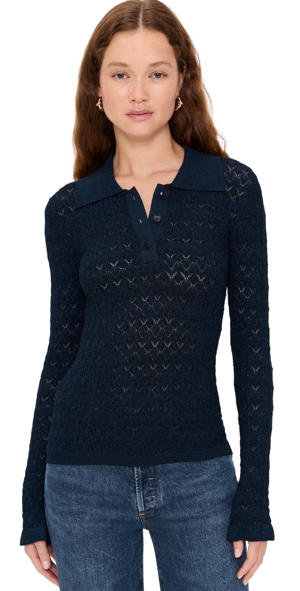 Sea Ruby Knit Long Sleeve Polo Navy