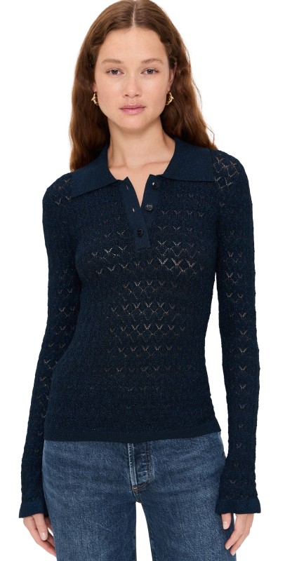 Sea Ruby Knit Long Sleeve Polo Navy