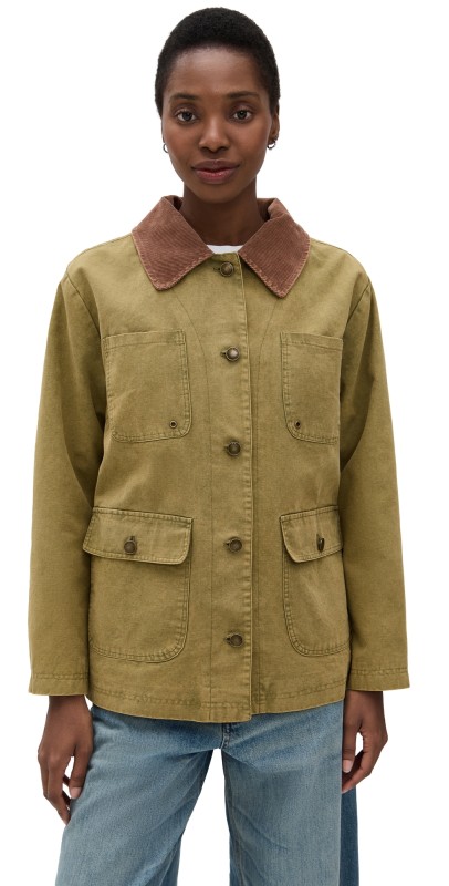 Avec Les Filles Contrast Collar Barn Jacket Jungle