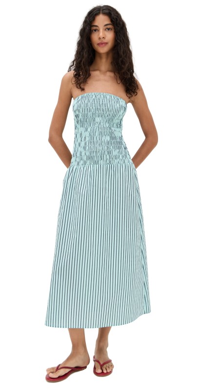 LNA Kapaia Strapless Dress Teal Navy Stripe