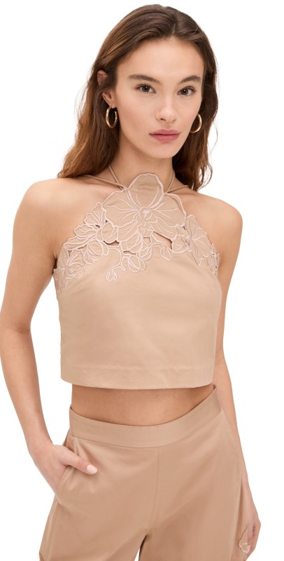 AMUR Bliss Laser Cut Floral Top Warm Sand