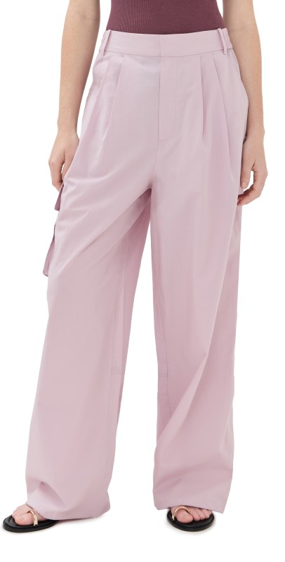 Tibi Vintage Cotton Wide Leg Pull On Cargo Pants Mauve