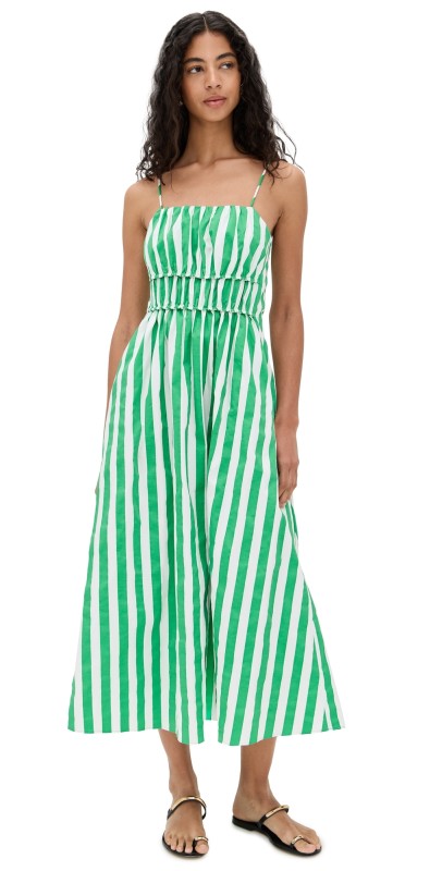 English Factory Striped Midi Dress Kelly Green/White
