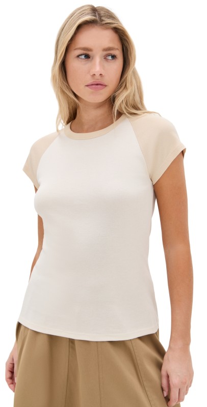 Vince Raglan Color Block Tee Oat Shell Combo