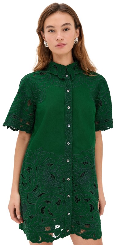 Sea Ceci Embroidery Shirt Dress Green