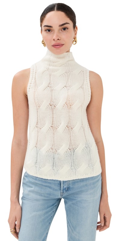 Sablyn Salvia Sleeveless Cashmere Cable Turtleneck Gardenia