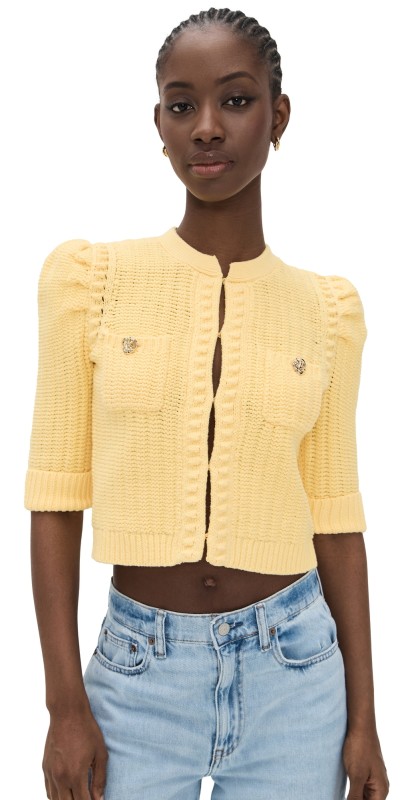 L'AGENCE Delilah Crop Textured Cardigan Pale Yellow
