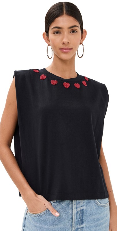 FARM Rio Beaded Hearts Black T-shirt Black