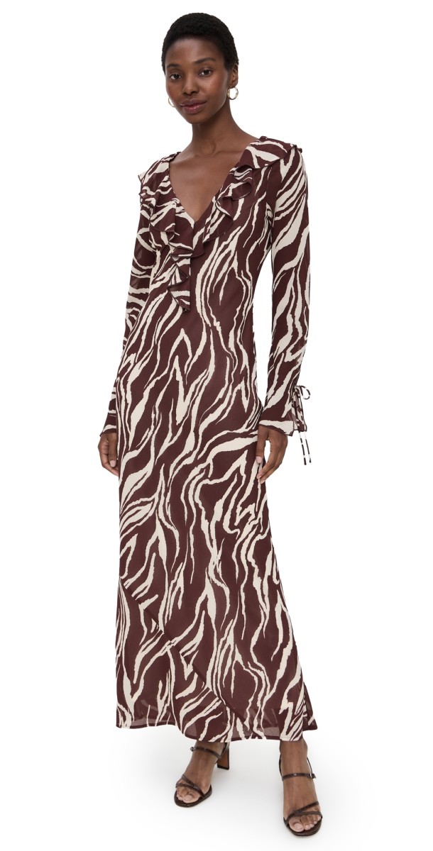 WAYF Dakota Long Sleeve Dress Zebra
