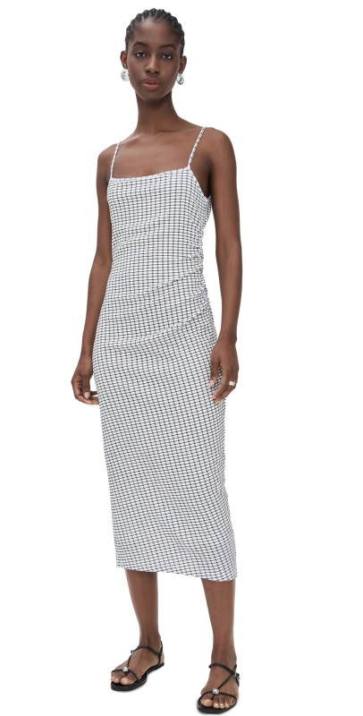 Vince Side Rouche Tank Dress Black Combo
