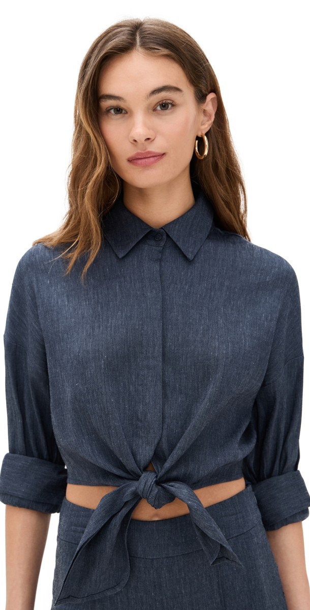 STAUD Lisa Linen Top Chambray