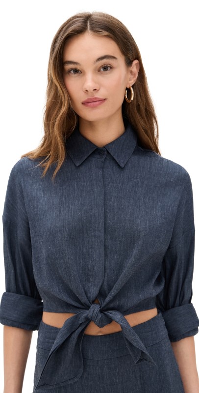 STAUD Lisa Linen Top Chambray