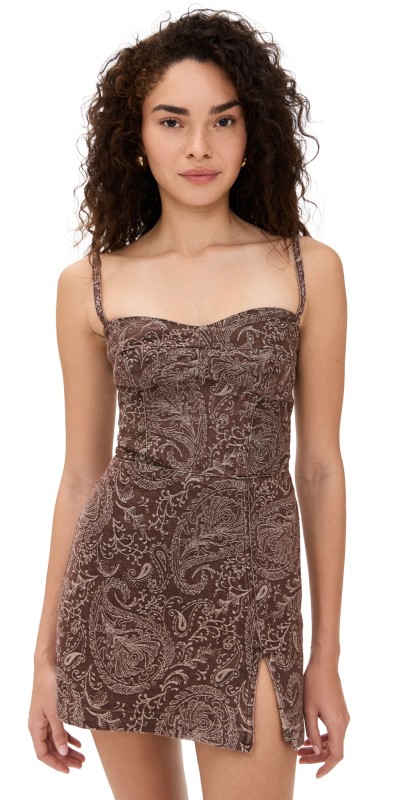 Amanda Uprichard Taylor Skort Romper Brown Paisley