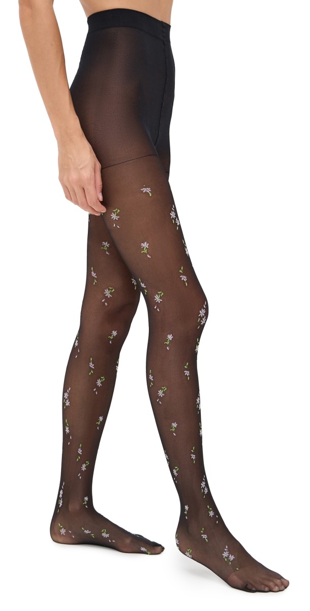 Stems Pretty Flowers Sheer Tights Black