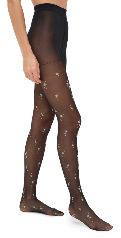 Stems Pretty Flowers Sheer Tights Black