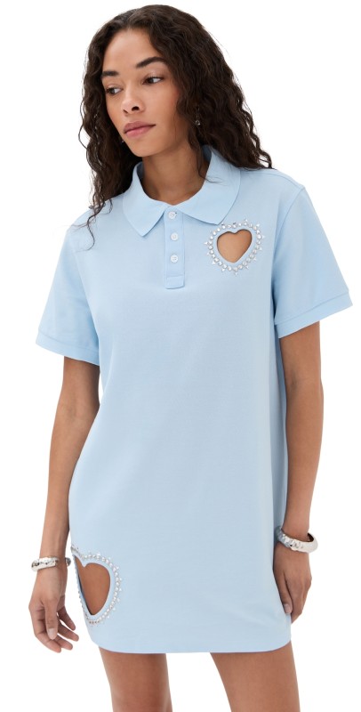 AREA Crystal Heart Cutout Polo Dress Baby Blue