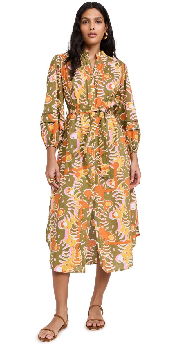 Poupette St Barth Long Cathy Dress Green Geo Afro