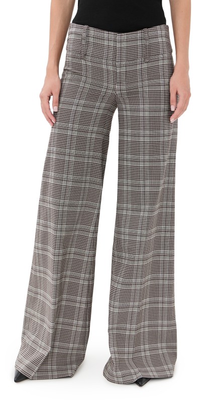 alice + olivia Olivia Low Rise Wide Leg Flare Pants Black/Off White/Dark Chocolate
