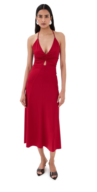 Victoria Beckham V-Neck Ruched Cami Midi Dress Rose