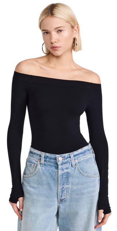 Commando Ballet Off-shoulder Thong Bodysuit Black