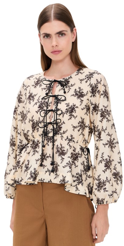 Sea Joan Print Tie Front Top Cream