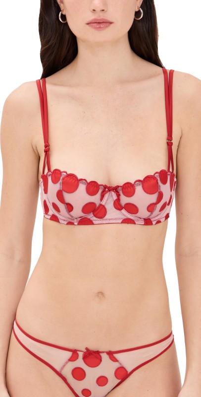 Fleur du Mal Polka Dot Embroidery Balconette Rouge