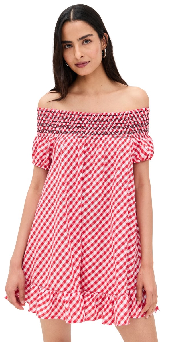Frankies Bikinis Ruby Poplin Minidress Cherry Picnic