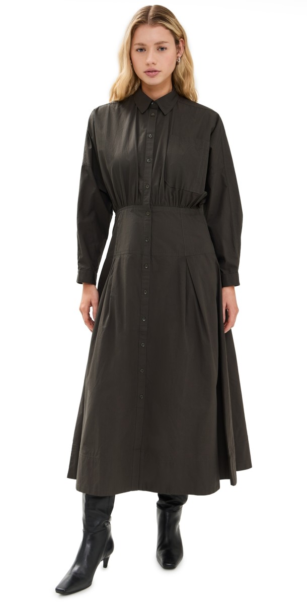 Apiece Apart Pietra Maxi Shirt Dress Deep Olive