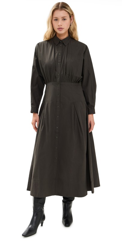 Apiece Apart Pietra Maxi Shirt Dress Deep Olive