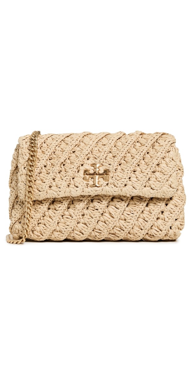 Tory Burch Kira Woven Small Convertible Shoulder Bag Natural