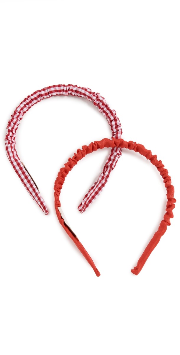 Loeffler Randall Sabine Scrunched Headband Set Red Gingham/Red Moir