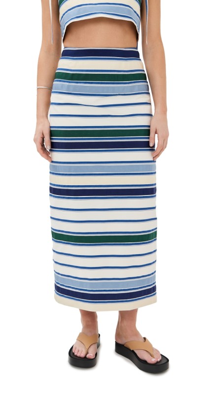 Rosie Assoulin Ribbon Classic Pencil Skirt Blue Stripe