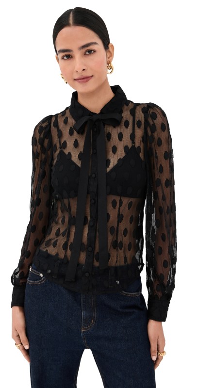 Ulla Johnson Soraya Lace Neck-Tie Blouse Noir