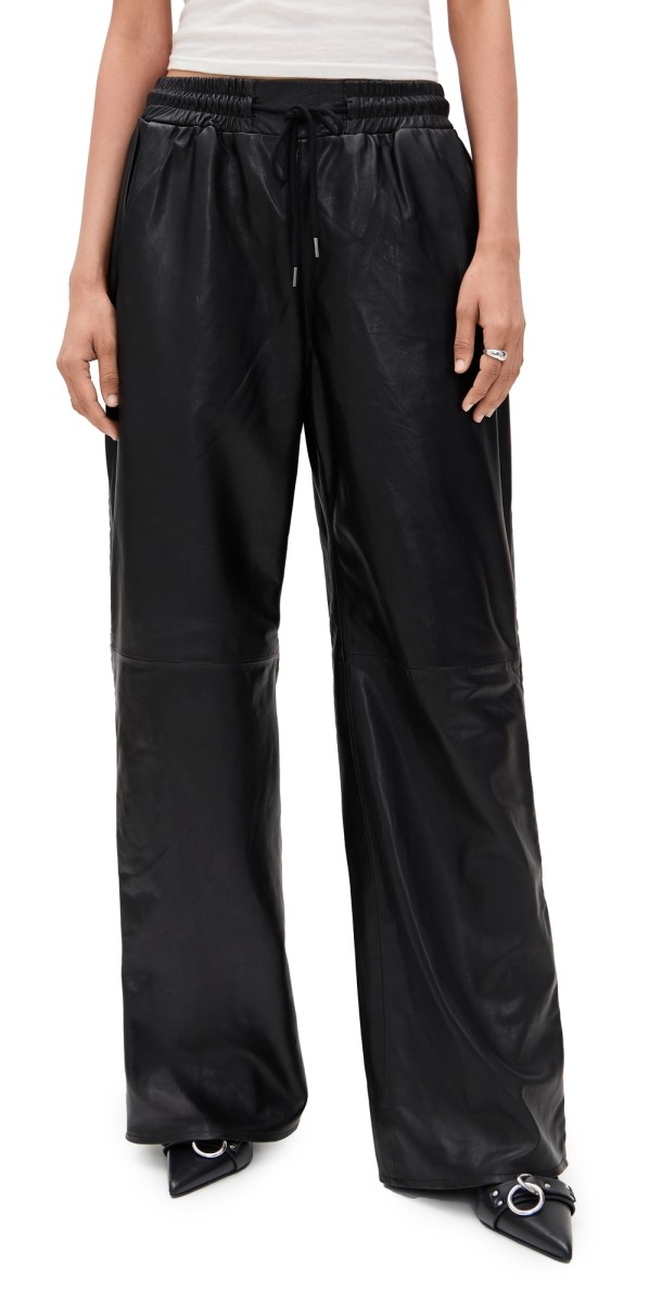 R13 Wide Leg Leather Pants Black