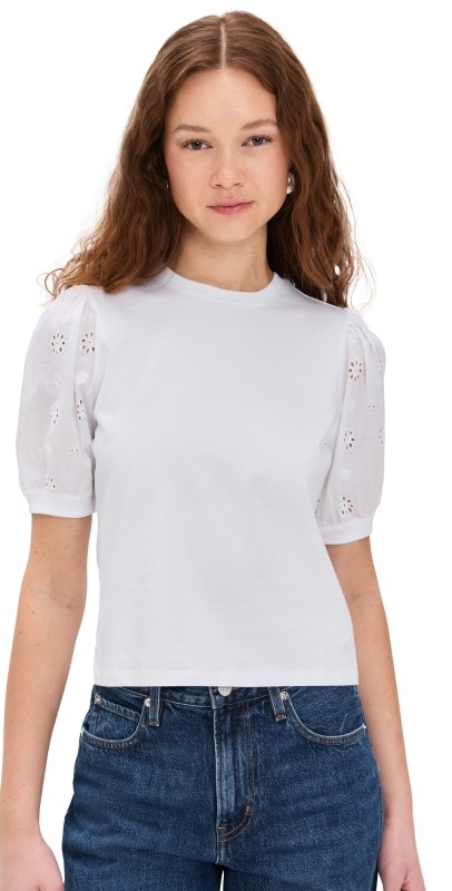 FRAME The Lace Sleeve Tee White