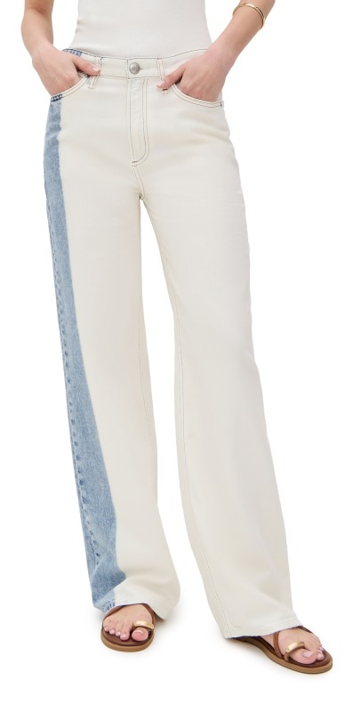 rag & bone Featherweight Logan Mid-Rise Wide Leg Jeans Bleached Stripe