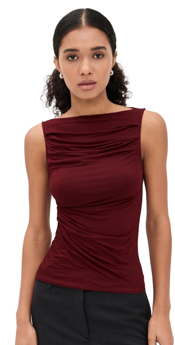 Enza Costa Fluid Jersey Draped Boatneck Barolo